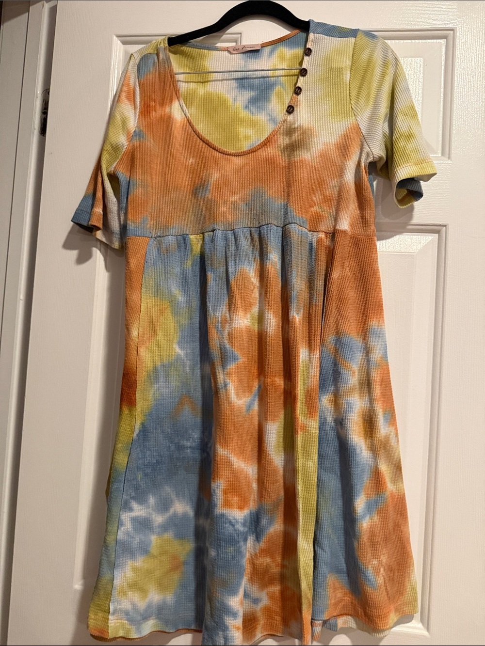 Ces Femme Tie-Dye Mini Dress in Orange, Blue & Yellow